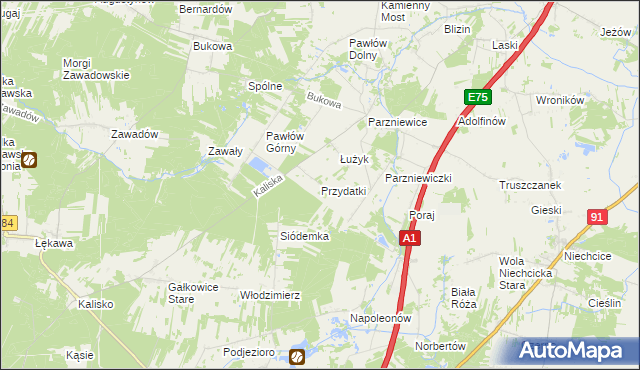 mapa Przydatki gmina Wola Krzysztoporska, Przydatki gmina Wola Krzysztoporska na mapie Targeo