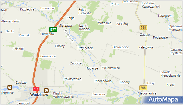 mapa Przyłęk gmina Wodzisław, Przyłęk gmina Wodzisław na mapie Targeo