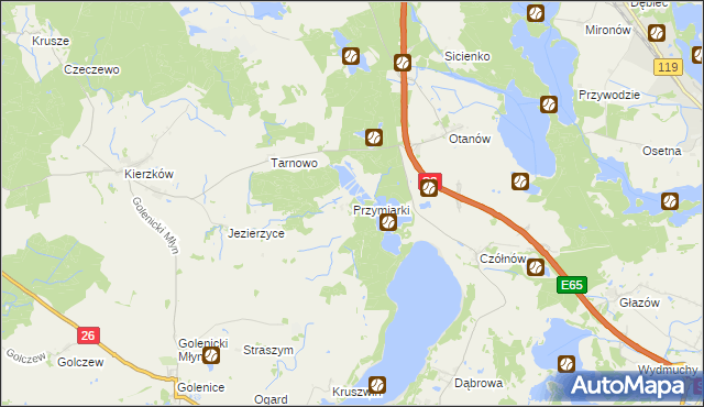 mapa Przymiarki gmina Myślibórz, Przymiarki gmina Myślibórz na mapie Targeo