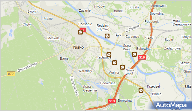mapa Racławice gmina Nisko, Racławice gmina Nisko na mapie Targeo