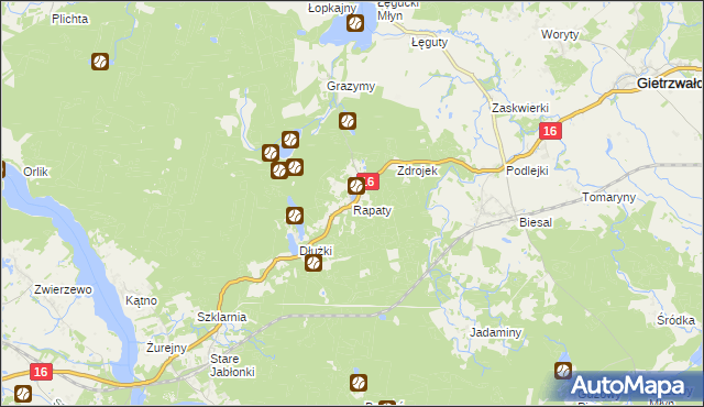 mapa Rapaty gmina Gietrzwałd, Rapaty gmina Gietrzwałd na mapie Targeo