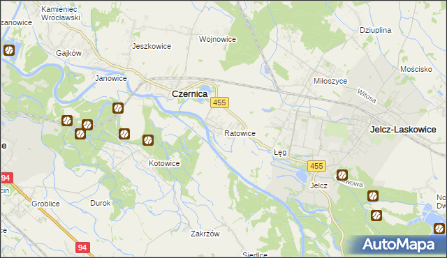 mapa Ratowice gmina Czernica, Ratowice gmina Czernica na mapie Targeo