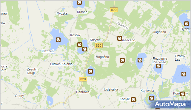 mapa Rogóźno gmina Ludwin, Rogóźno gmina Ludwin na mapie Targeo