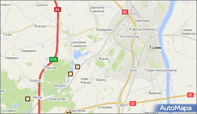 mapa Rokitki gmina Tczew, Rokitki gmina Tczew na mapie Targeo