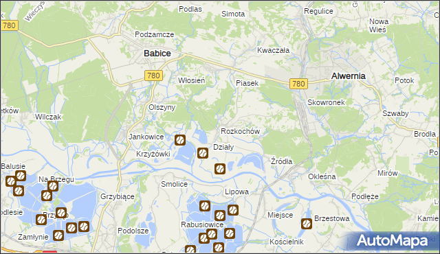 mapa Rozkochów gmina Babice, Rozkochów gmina Babice na mapie Targeo