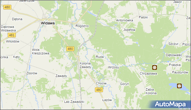 mapa Ruda gmina Widawa, Ruda gmina Widawa na mapie Targeo