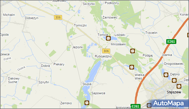 mapa Rybojedzko gmina Stęszew, Rybojedzko gmina Stęszew na mapie Targeo