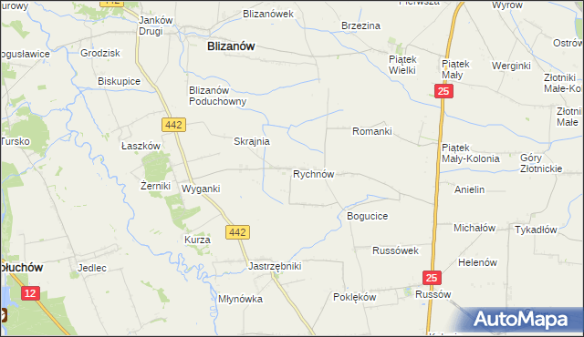 mapa Rychnów gmina Blizanów, Rychnów gmina Blizanów na mapie Targeo