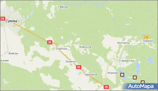 mapa Rzeczyca gmina Maszewo, Rzeczyca gmina Maszewo na mapie Targeo