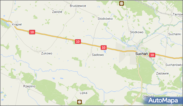 mapa Sadłowo gmina Suchań, Sadłowo gmina Suchań na mapie Targeo