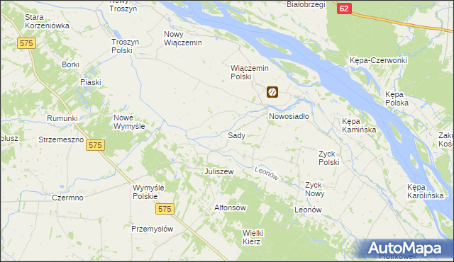 mapa Sady gmina Słubice, Sady gmina Słubice na mapie Targeo