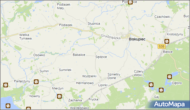 mapa Sędzice gmina Biskupiec, Sędzice gmina Biskupiec na mapie Targeo