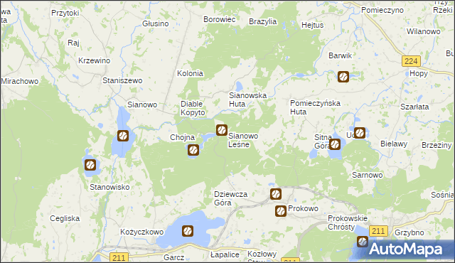 mapa Sianowo Leśne, Sianowo Leśne na mapie Targeo