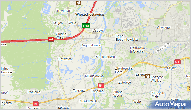 mapa Sieciechowice gmina Wierzchosławice, Sieciechowice gmina Wierzchosławice na mapie Targeo