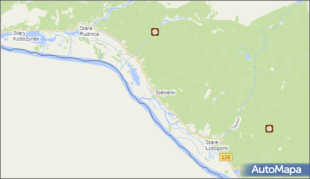mapa Siekierki gmina Cedynia, Siekierki gmina Cedynia na mapie Targeo