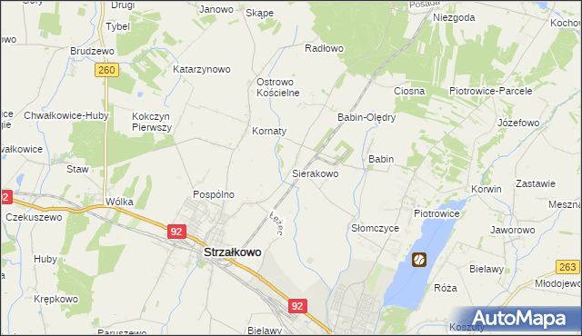 mapa Sierakowo gmina Strzałkowo, Sierakowo gmina Strzałkowo na mapie Targeo