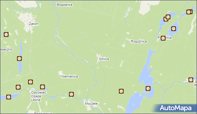 mapa Sitnica gmina Dobiegniew, Sitnica gmina Dobiegniew na mapie Targeo