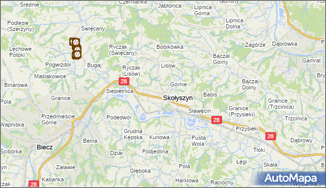 mapa Skołyszyn, Skołyszyn na mapie Targeo