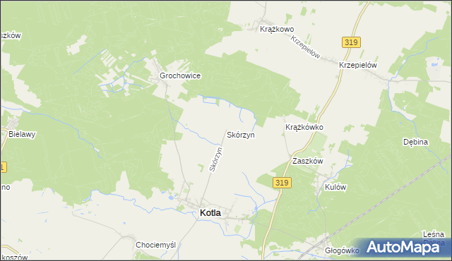 mapa Skórzyn gmina Kotla, Skórzyn gmina Kotla na mapie Targeo