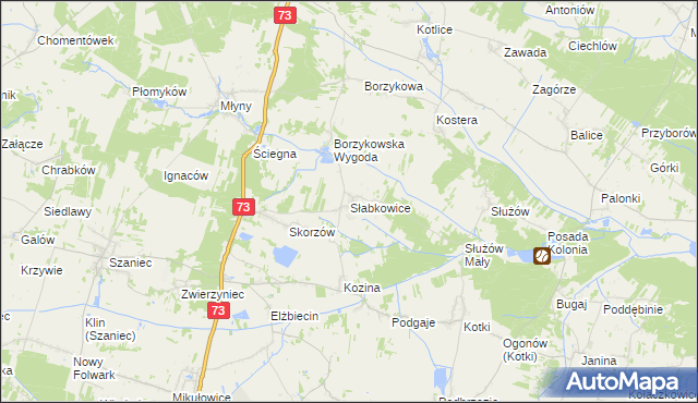 mapa Słabkowice, Słabkowice na mapie Targeo