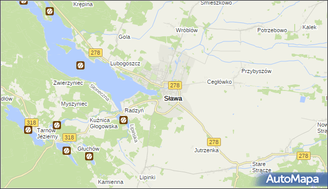 mapa Sława powiat wschowski, Sława powiat wschowski na mapie Targeo