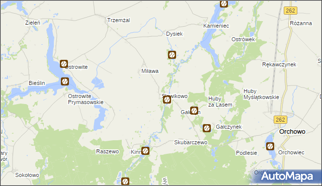 mapa Słowikowo gmina Orchowo, Słowikowo gmina Orchowo na mapie Targeo