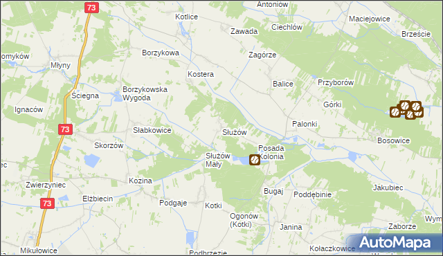 mapa Służów, Służów na mapie Targeo