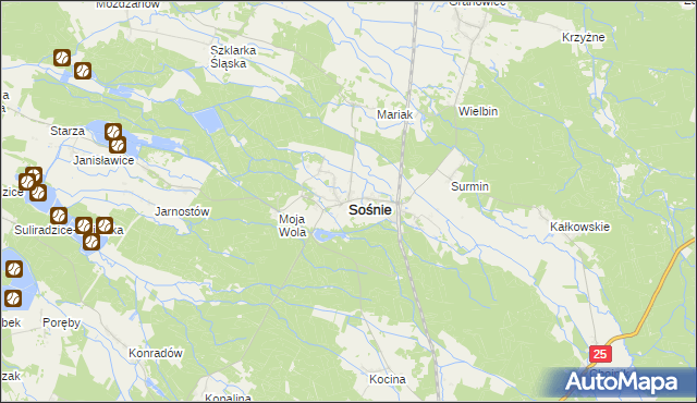 mapa Sośnie powiat ostrowski, Sośnie powiat ostrowski na mapie Targeo