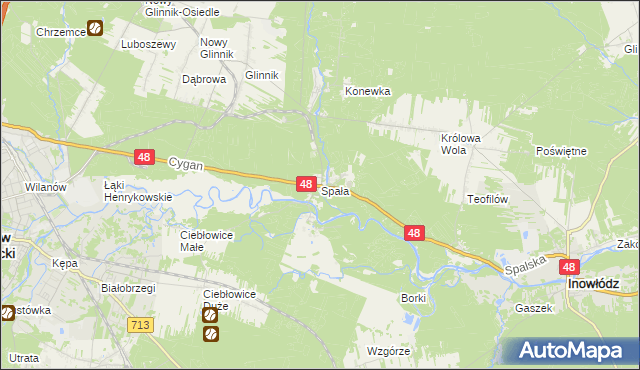 mapa Spała gmina Inowłódz, Spała gmina Inowłódz na mapie Targeo