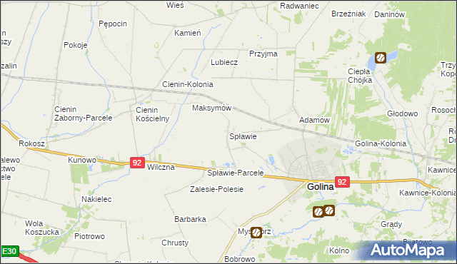 mapa Spławie gmina Golina, Spławie gmina Golina na mapie Targeo