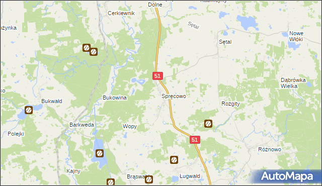 mapa Spręcowo, Spręcowo na mapie Targeo