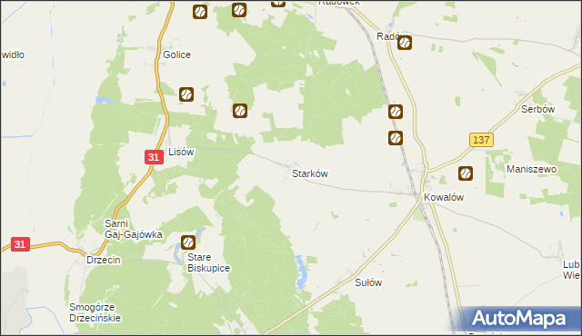 mapa Starków gmina Rzepin, Starków gmina Rzepin na mapie Targeo