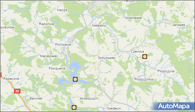 mapa Strzyżowiec gmina Wleń, Strzyżowiec gmina Wleń na mapie Targeo