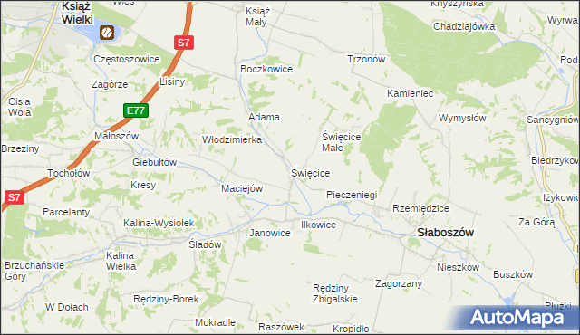 mapa Święcice gmina Słaboszów, Święcice gmina Słaboszów na mapie Targeo