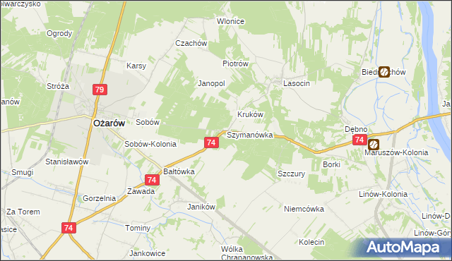 mapa Szymanówka gmina Ożarów, Szymanówka gmina Ożarów na mapie Targeo