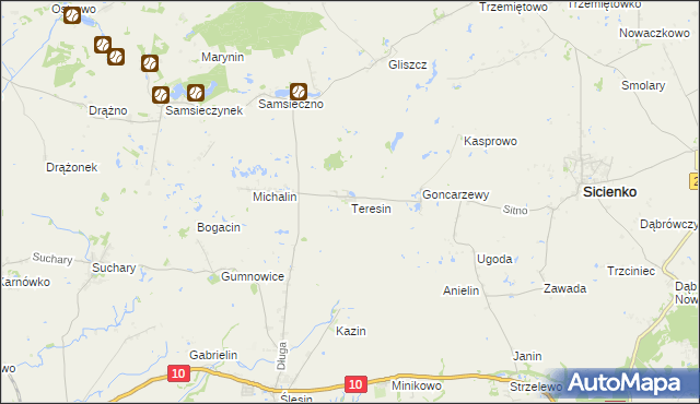 mapa Teresin gmina Sicienko, Teresin gmina Sicienko na mapie Targeo