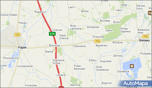 mapa Trzaskowice gmina Bielawy, Trzaskowice gmina Bielawy na mapie Targeo