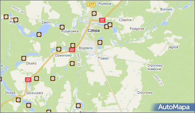 mapa Trzebin gmina Człopa, Trzebin gmina Człopa na mapie Targeo