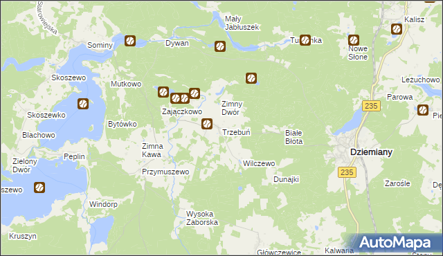 mapa Trzebuń gmina Dziemiany, Trzebuń gmina Dziemiany na mapie Targeo