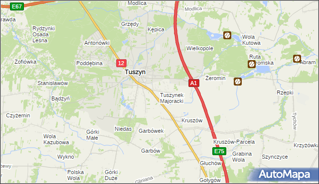 mapa Tuszynek Majoracki, Tuszynek Majoracki na mapie Targeo