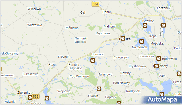 mapa Ugoszcz gmina Brzuze, Ugoszcz gmina Brzuze na mapie Targeo