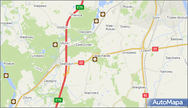 mapa Waćmierek, Waćmierek na mapie Targeo