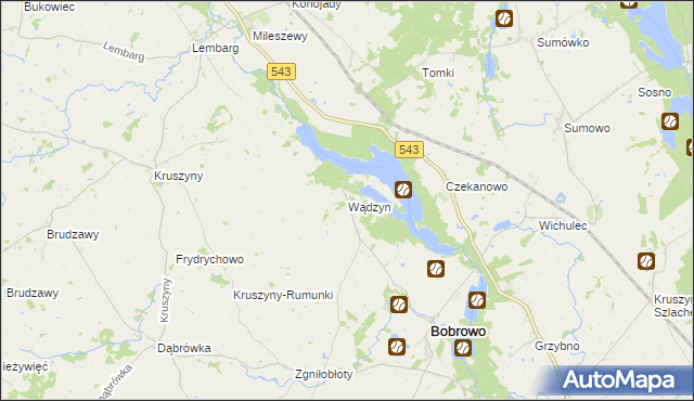 mapa Wądzyn gmina Bobrowo, Wądzyn gmina Bobrowo na mapie Targeo