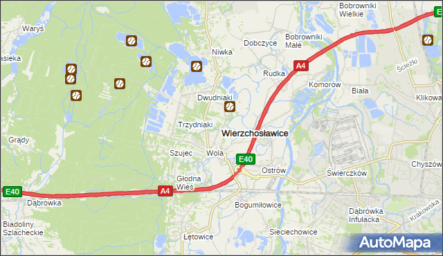 mapa Wierzchosławice powiat tarnowski, Wierzchosławice powiat tarnowski na mapie Targeo