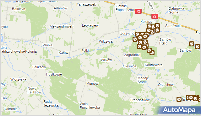 mapa Wilków gmina Dalików, Wilków gmina Dalików na mapie Targeo