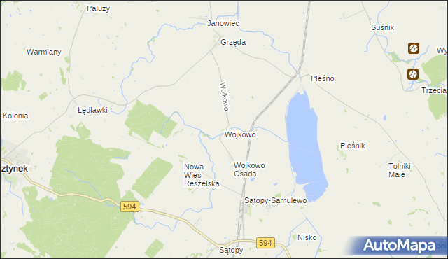 mapa Wojkowo gmina Bisztynek, Wojkowo gmina Bisztynek na mapie Targeo