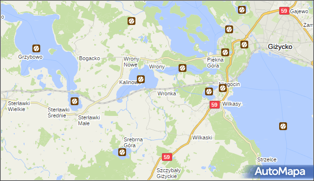 mapa Wronka gmina Giżycko, Wronka gmina Giżycko na mapie Targeo
