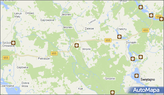 mapa Wronki gmina Świętajno, Wronki gmina Świętajno na mapie Targeo