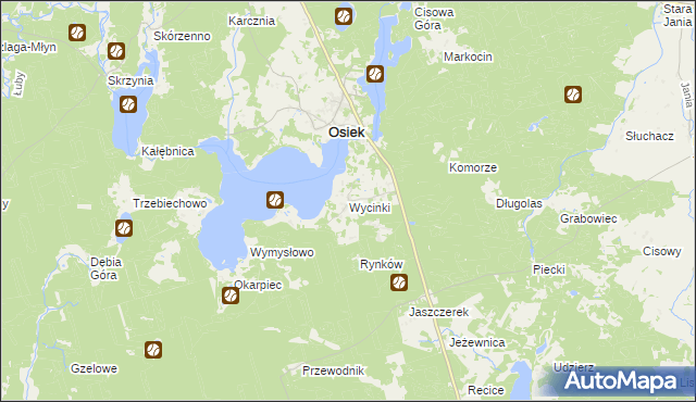 mapa Wycinki gmina Osiek, Wycinki gmina Osiek na mapie Targeo