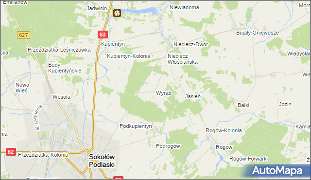 mapa Wyrąb gmina Sokołów Podlaski, Wyrąb gmina Sokołów Podlaski na mapie Targeo